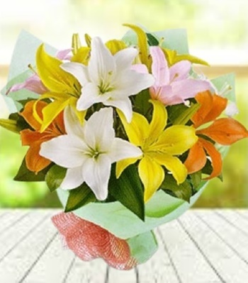 Lily Flower Bouquet - Scented Mix Color Lilies