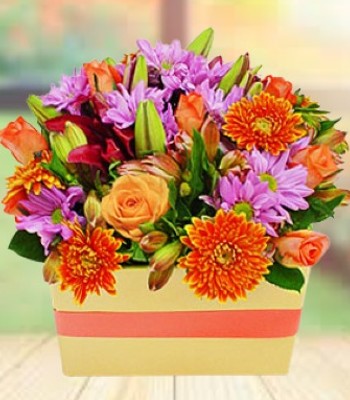 Mix Flower Bouquet - Rose, Gerbera Daisy, Lily and Chrysanthemums