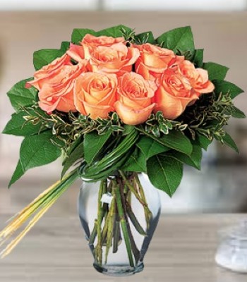 Peach Rose Bouquet - 12 Peach Roses with Free Vase