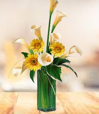 White Calla Lily Bouquet with Yellow Gerbera Daisy