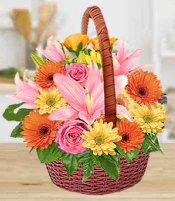 Mix Flower Basket - Lily, Rose & Gerbera Daisy