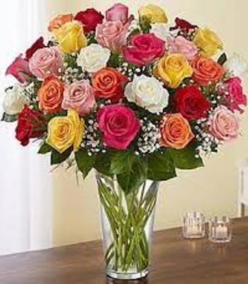 Mix Color Rose Bouquet - 36 Assorted Roses Hand-Tied