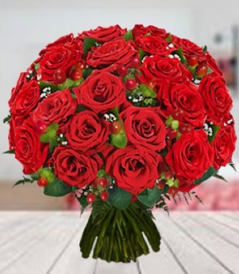 Red Roses - 24 Medium Stem Red Rose Bouquet Hand-Tied