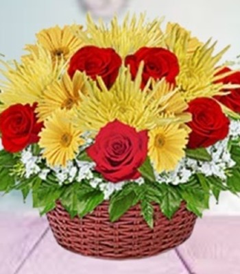 Mix Flowers - Rose, Gerbera Daisy, Spider Mums, Gypsophila & Seasonal Flowers