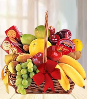 Fruit Basket with Cheese and Crackers