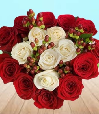 Rose Flower Bouquet - Red and White Roses Hand-Tied