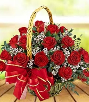 Rose Basket - 24 Red Rose in Hand-Made Basket
