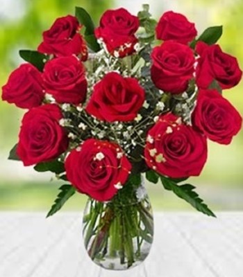Dozen Red Rose Arrangement With Free Glass Vase