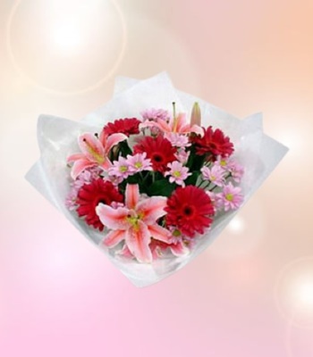 Oriental Lily and Gerbera Daisy Bouquet Hand-Tied