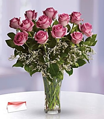 Pink Rose Arrangement with Free Vase - 12 Pink Roses