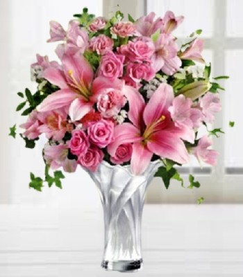 Mix Flowers - Roses Asiatic Lilies Alstroemeria and Miniature Carnations