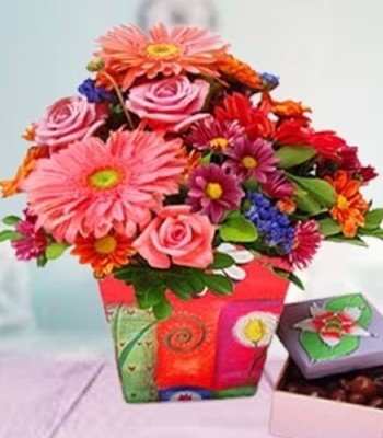 Housewarming Party Bouquet  - Mix Color Flowers with Chocolate Balls