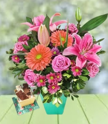 Mix Flower Basket and Chocolate Bars