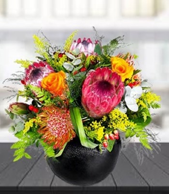 South Africa Jungle Flowers with Roses and Pincushions