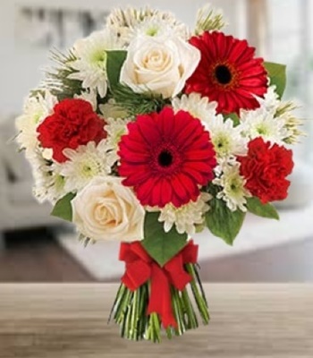 Gerbera Bouquet With Roses & Carnation