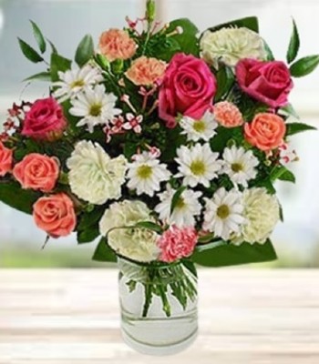 Mix Flower Bouquet - Assorted Seasonal Flowers with Brigth Ribbon