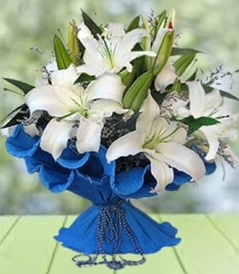 White Fragrant Lilies Wrapped in Fancy Paper