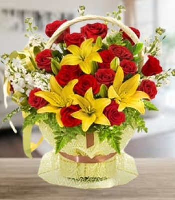 Flower Basket - Rose, Lily and Snapdragon Flower