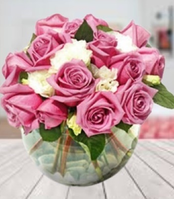 Muted Elegance - Light Pink and White Roses In Crystal Vase
