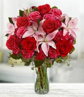 Fragrant Lily Bouquet with Rose and Carnations - Free Vase