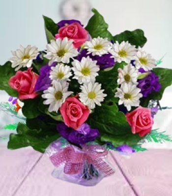 Mix Flowers - Lisianthus, Rose and Chrysanthemums Bouquet