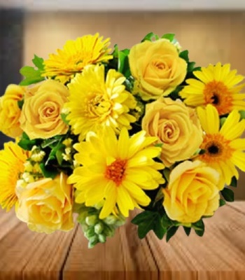 Roses and Gerbera Daisy Bouquet - Yellow Flower Bouquet