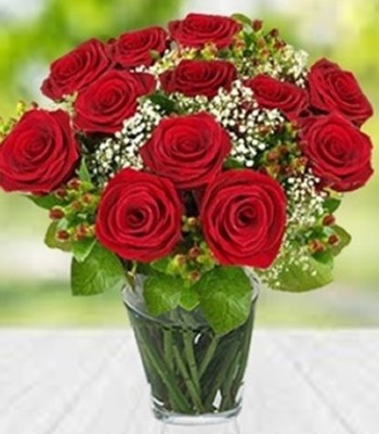 Alluring Charm - Dozen Red Roses Arranged in Vase