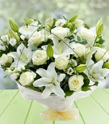 Floral Tribute - White Lilies White Roses and Greenery