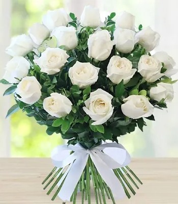 Dozen White Roses in Decorative Sleeve and Beautiful Ribbon