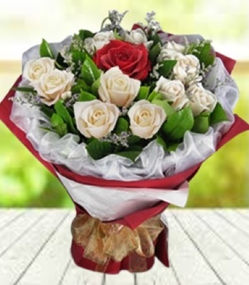 21 White and Red Roses Bouquet