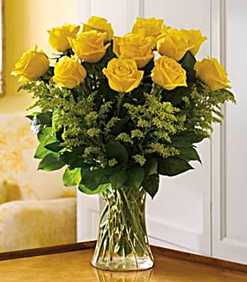 Yellow Rose Bouquet - 12 Yellow Roses Hand-Tied