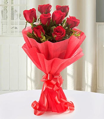 Valentines Day Bouquet - 6 Red Roses Hand-Tied with Fancy Ribbon