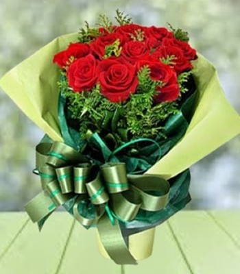 Red Rose Bouquet Hand-Tied with Fancy Ribbon