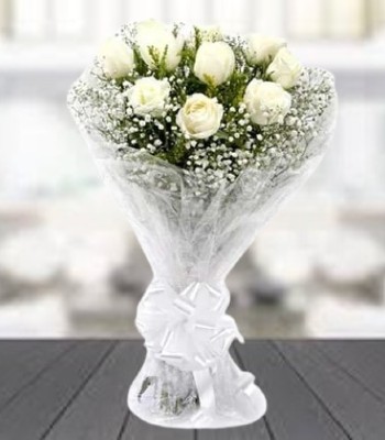 White Rose Bouquet - 8 White Roses