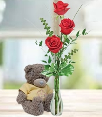 Valentine Crush - Red Roses and a Cute Teddy