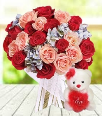 Roses with Teddy Bear