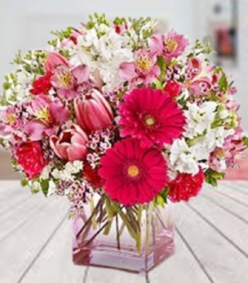 Mixed Flowers Bouquet White and Pink
