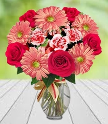 Fuschia Rose Bouquet with Carnation & Gerbera Daisy - Assorted Color