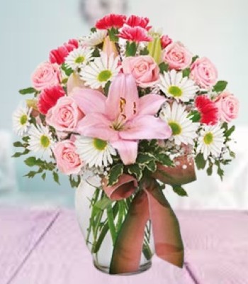 Simply Adorable - Lilies Carnations and Daisies Hand-Tied By Experts