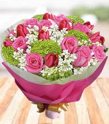 Tulip Flower Bouquet with Rose and Carnations