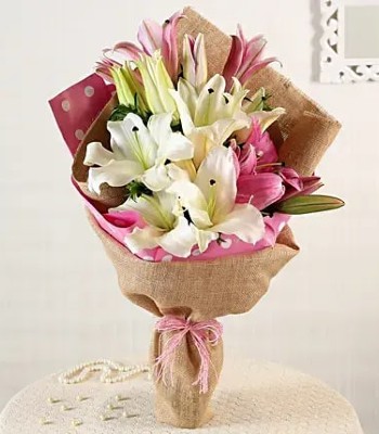 Lily Bouquet - Pink and White Asiatic Lilies