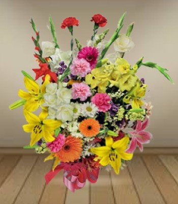 Mix Flower Bouquet - Assorted Seasonal Flowers with Brigth Ribbon