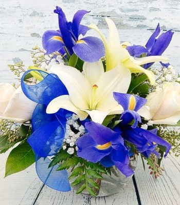 Blue Iris and White Lilies Bouquet