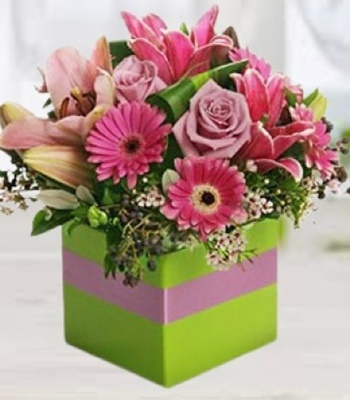 Mix Flower Posy Box - Lily, Gerbera Daisy and Rose