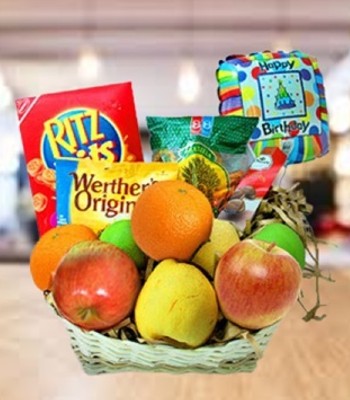 Gift Basket - Chocolate, Peanut Butter & Assorted Fruits with Balloon