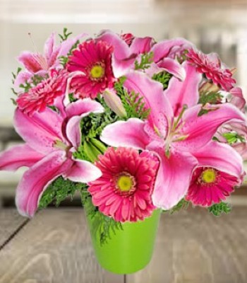 Lily and Gerbera Daisy Bouquet - Free Vase