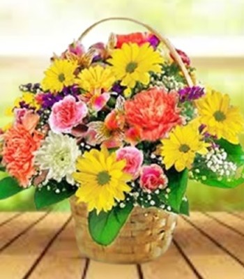 Mix Flower Basket - Alstroemeria, Carnation and Chrysanthemum Flowers