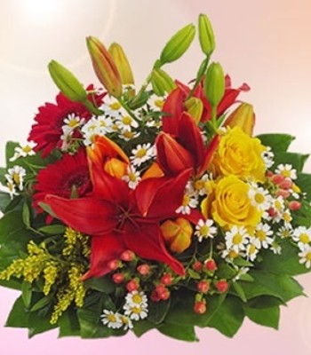 Mix Flower  Bouquet - Lily, Rose and Mini Gerberas