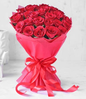 Red Rose Flower Bouquet - Dozen Long Stems Red Roses