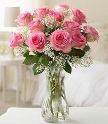 Pink Rose Bouquet - 12 Long Stem Pink Roses